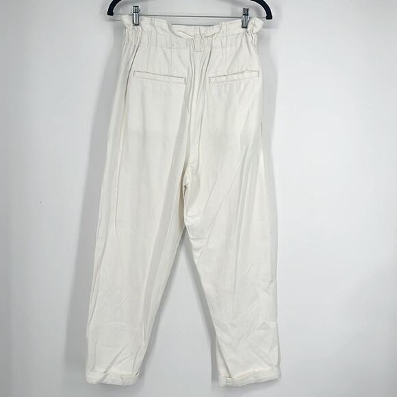 Free People Margate Pleated Trousers Pants White Small Paper Bag High Rise Ankle - Picture 6 of 15